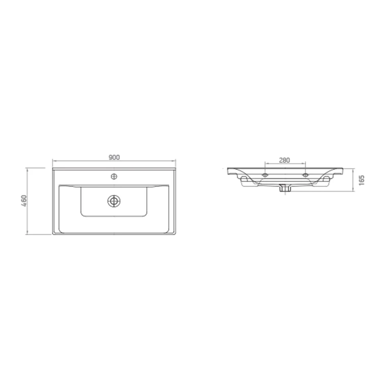 Rysunek techniczny - SAVA 90 umywalka meblowa 90x46cm, biała