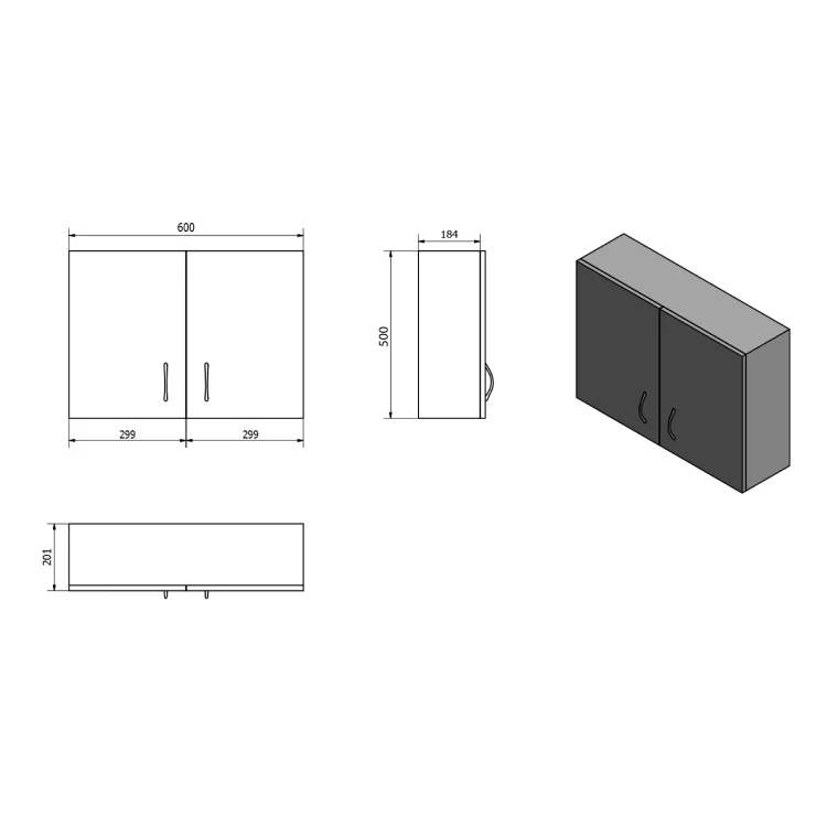 Rysunek techniczny - KERAMIA FRESH szafka wisząca 60x50x20cm, biała