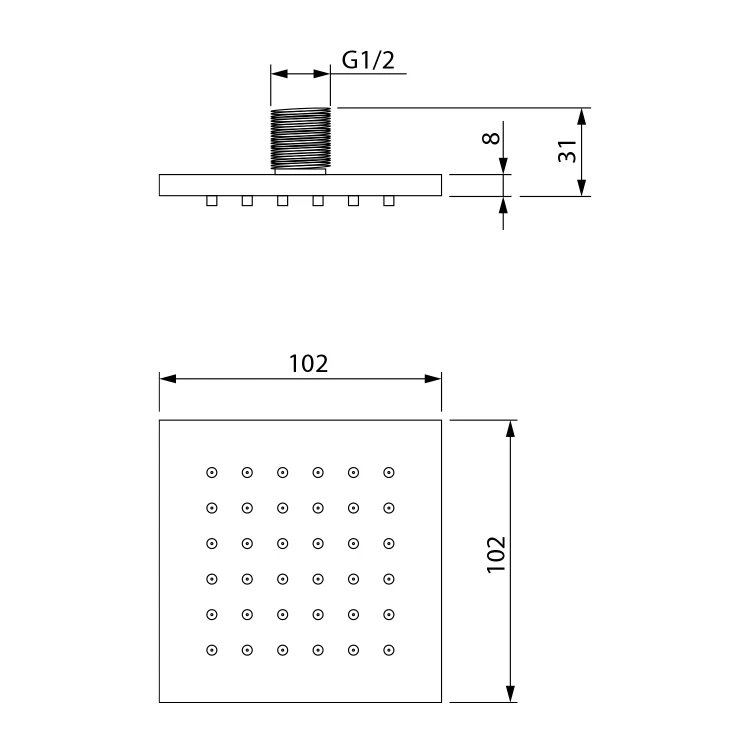 Rysunek techniczny - Dysza ścienna, chrom