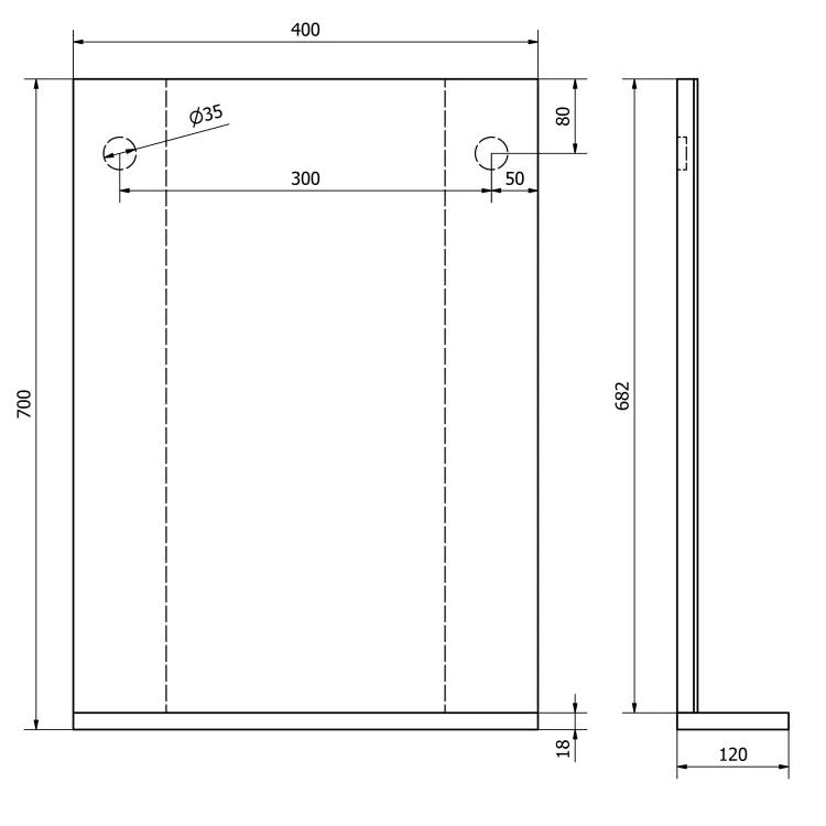 Rysunek techniczny - BETA lustro 40x70x12cm