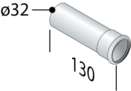 Rysunek techniczny - Rura przedłużająca syfon, DN32/130mm, chrom