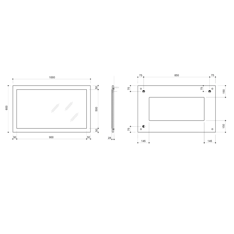 Rysunek techniczny - NIROX lustro w ramie 100x60cm, dąb srebrny