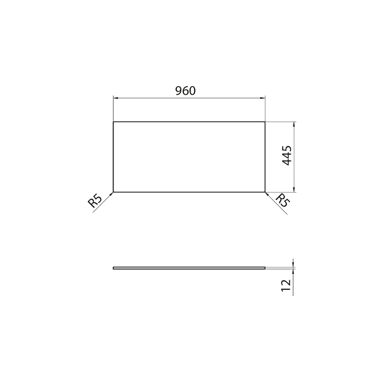 Rysunek techniczny - Blat Rockstone 960x12x445mm, biały mat