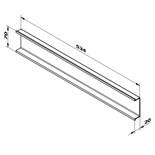 Rysunek techniczny - CHANEL listwa dekoracyjna pomiędzy szuflady 534x70x20 mm, czarna mat