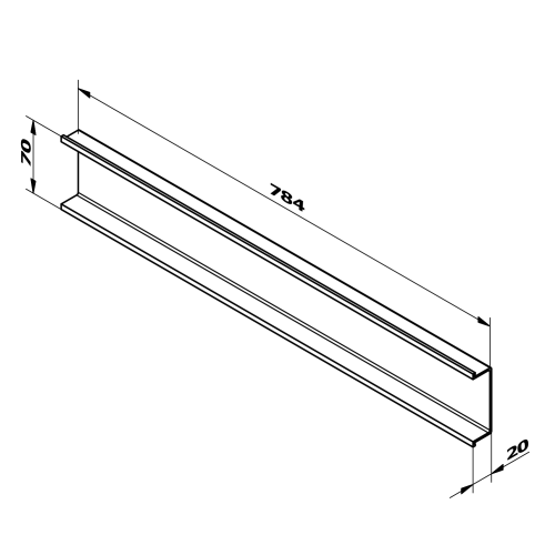 Rysunek techniczny - CHANEL listwa dekoracyjna pomiędzy szuflady 784x70x20 mm, złoto mat