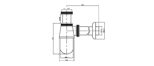 Rysunek techniczny - Syfon umywalkowy 5/4", odpływ 32mm, chrom