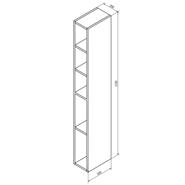 Rysunek techniczny - ESPACE słupek wysoki, otwarty z półkami, 20x172x32cm, wiąz Bardini