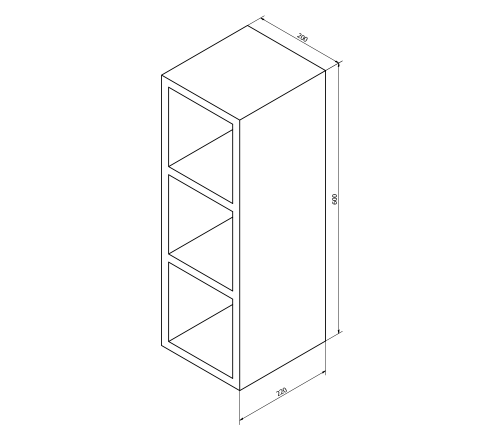 Rysunek techniczny - ESPACE szafka otwarta z półkami, 20x60x22cm, wiąz Bardini