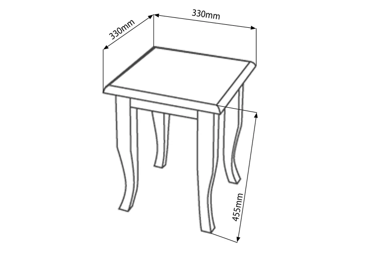 Rysunek techniczny - RETRO taboret 33x45x33cm, starobiały