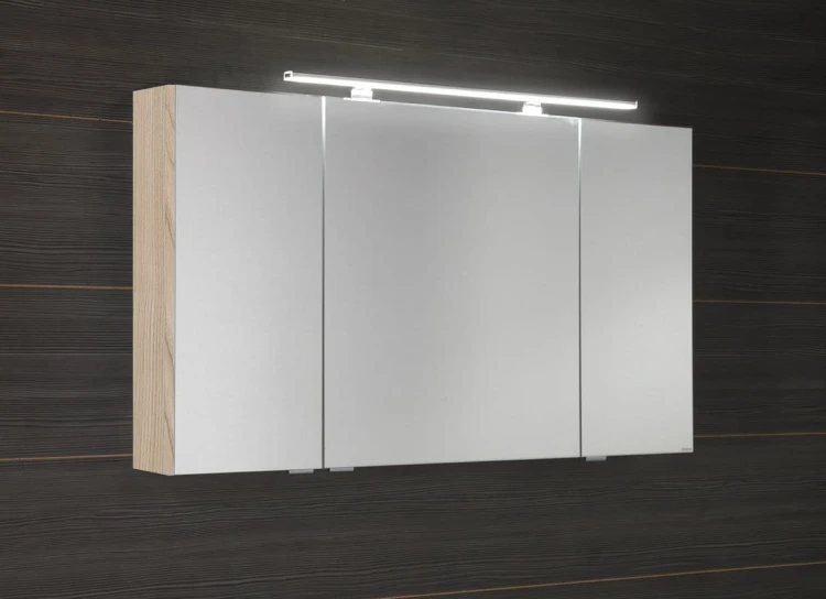 MIRRÓ szafka z lustrem, oświetlenie LED, 3 drzwiczki, 120x70x16cm, wiąz Bardini #4