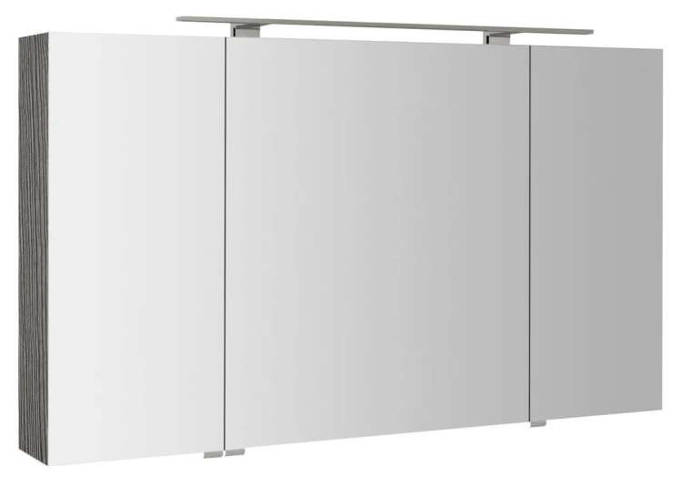 MIRRÓ szafka z lustrem, oświetlenie LED, 3 drzwiczki, 120x70x16cm, dąb srebrny
