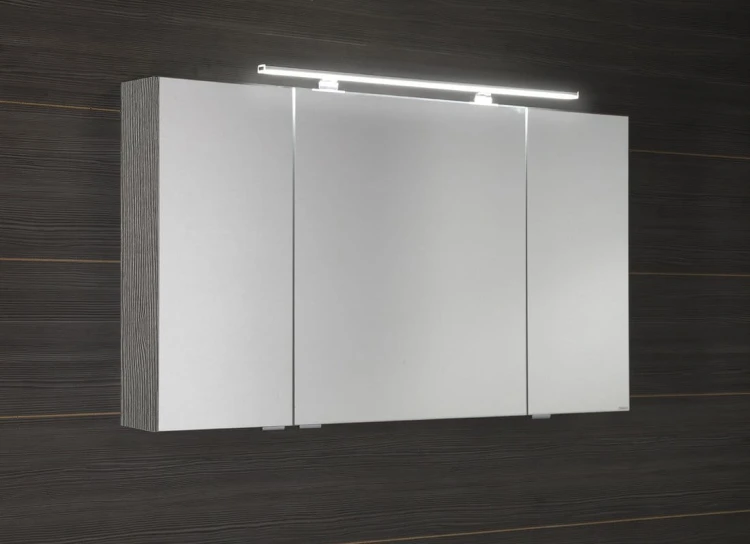 MIRRÓ szafka z lustrem, oświetlenie LED, 3 drzwiczki, 120x70x16cm, dąb srebrny #4
