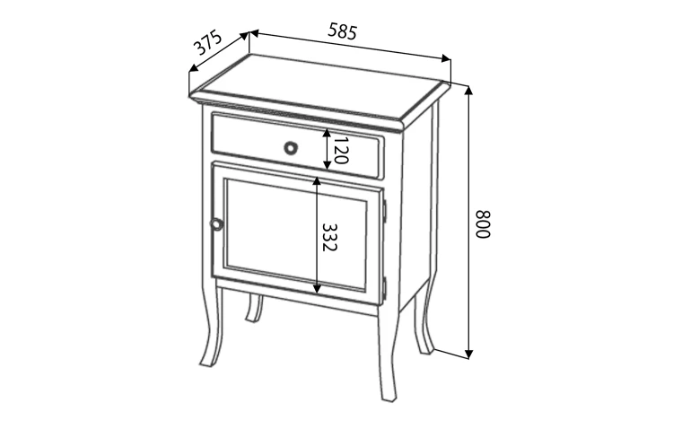 Rysunek techniczny - RETRO szafka 60x80x38cm, buk, prawa