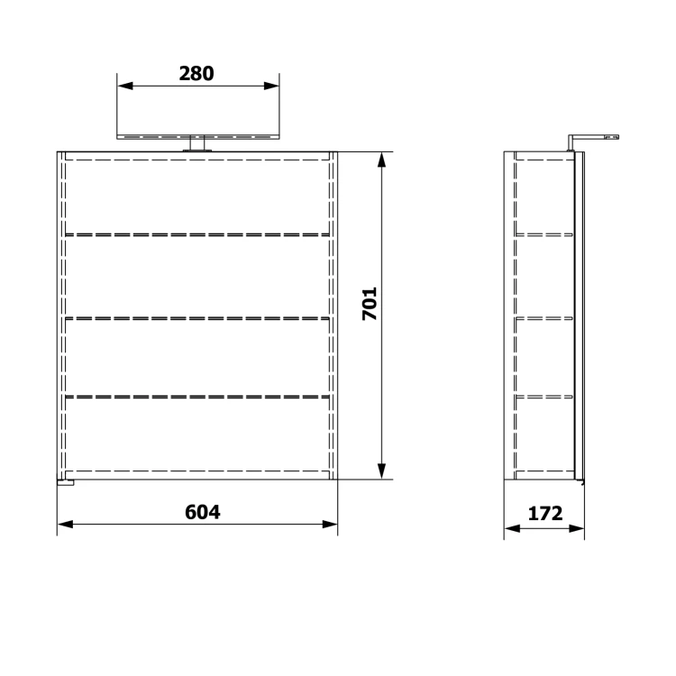 Rysunek techniczny - RIWA szafka z lustrem, oświetlenie LED, 60x70x17cm, sosna rustykalna