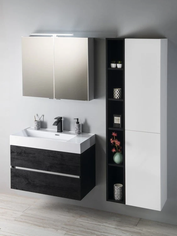 RIWA szafka z lustrem, oświetlenie LED, 81x70x17cm, wiąz Bardini #2