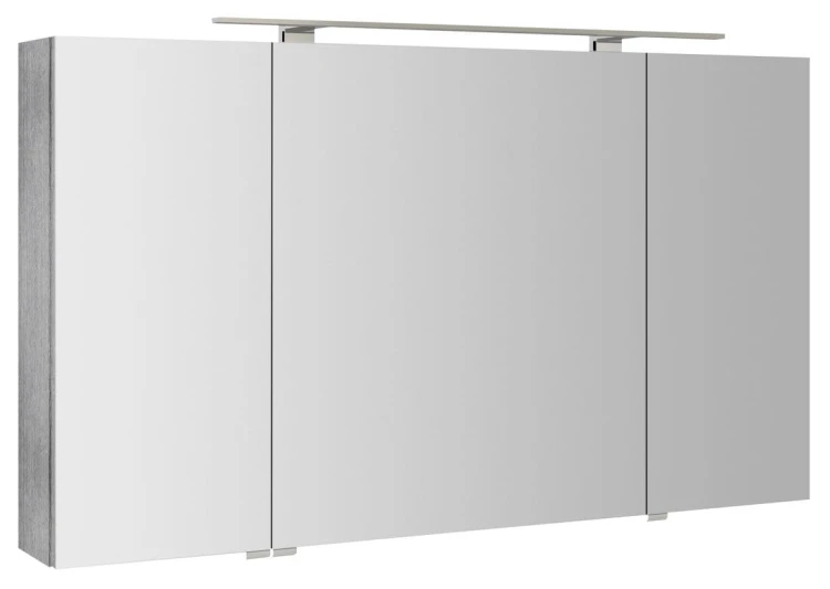 RIWA szafka z lustrem, oświetlenie LED, 3 drzwiczki, 121x70x17cm, dąb srebrny