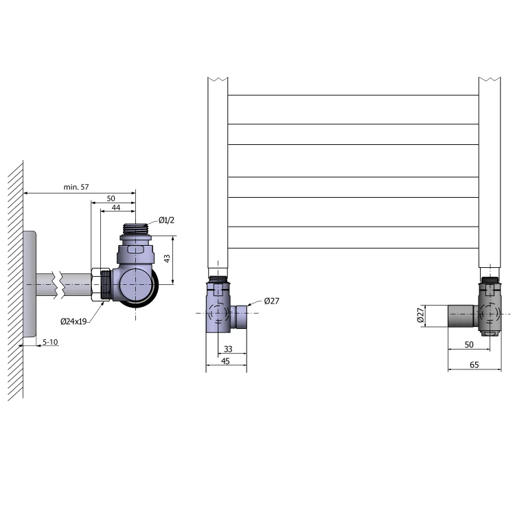 Rysunek techniczny - CORNER COMBI SIMPLY zestaw przyłączeniowy, prawy, chrom