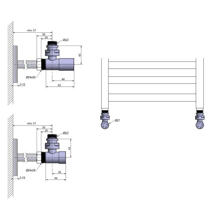 Rysunek techniczny - COMPACT zestaw przyłączeniowy, chrom