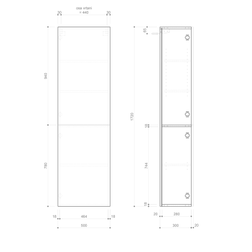 Rysunek techniczny - ESPACE szafka 50x172x32cm, 2 drzwiczki, lewa/prawa, sosna rustykalna