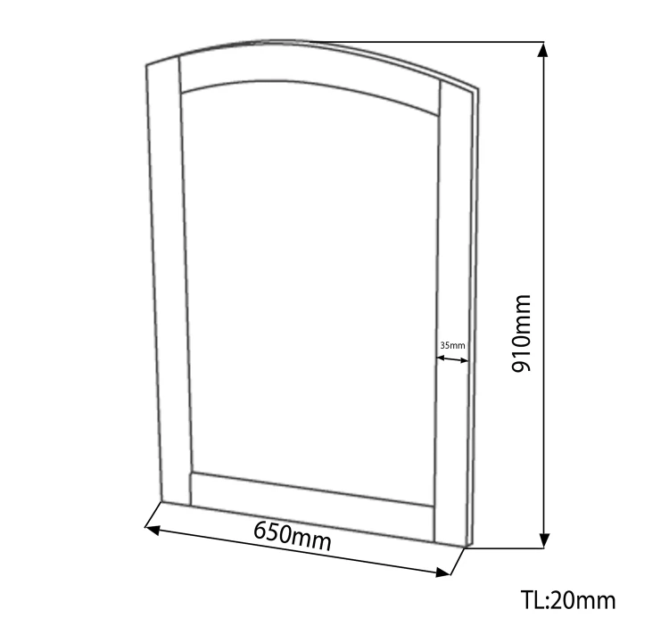 Rysunek techniczny - RETRO lustro w drewnianej ramie 65x91cm, buk