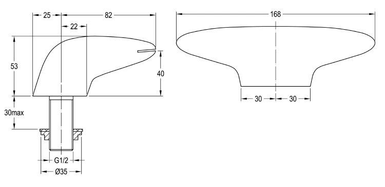 Rysunek techniczny - Wylewka na brzeg wanny 170mm, chrom