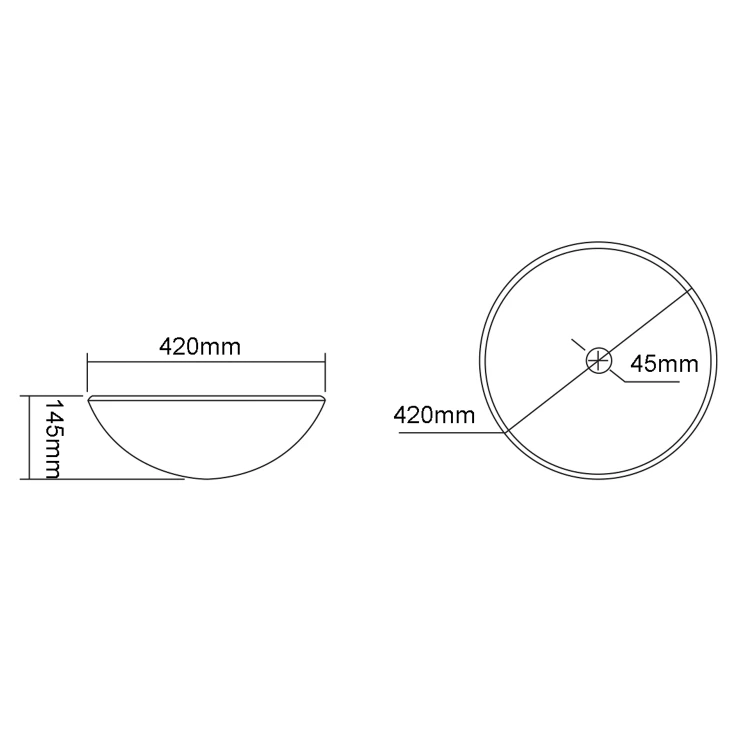 Rysunek techniczny - PUKETA grawerowana szklana umywalka nablatowa średnica 42cm, sklo czyste