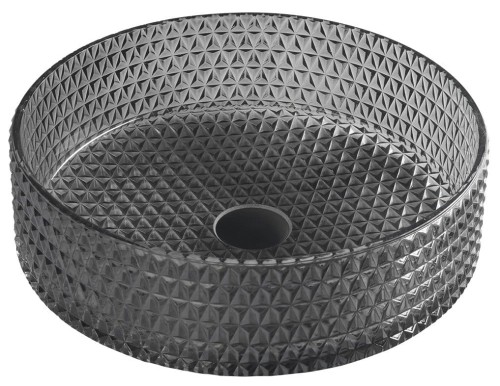 MARAGUA grawerowana szklana umywalka nablatowa średnica 39,5cm, czarny