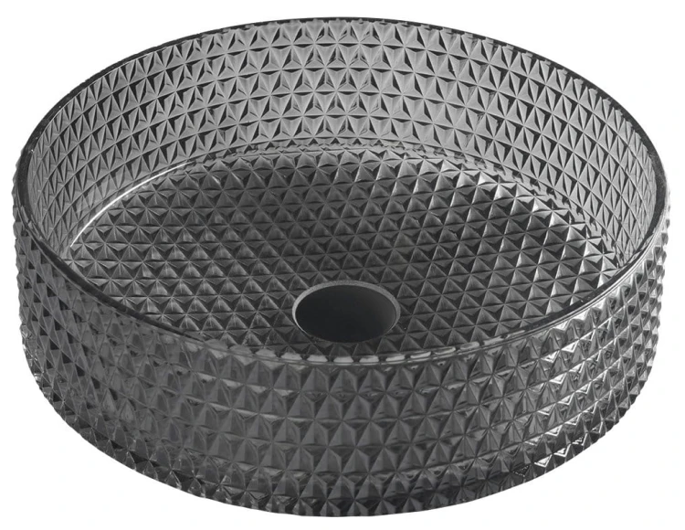MARAGUA grawerowana szklana umywalka nablatowa średnica 39,5cm, czarny