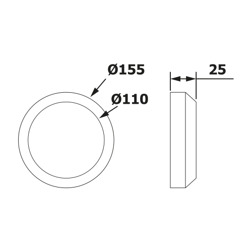 Rysunek techniczny - Rozeta do podłączenia toalety 110mm, wys. 25mm