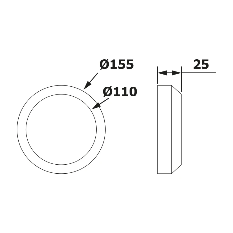 Rysunek techniczny - Rozeta do podłączenia toalety 110mm, wys. 25mm