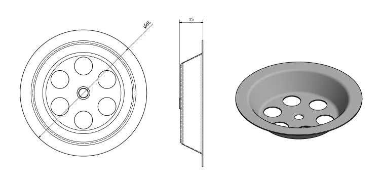 Rysunek techniczny - Kratka odpływowa ze stali nierdzewnej, średnica 65mm
