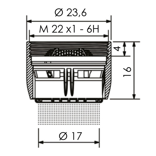 Rysunek techniczny - Perlator, gwint wewnętrzny M22x1, chrom