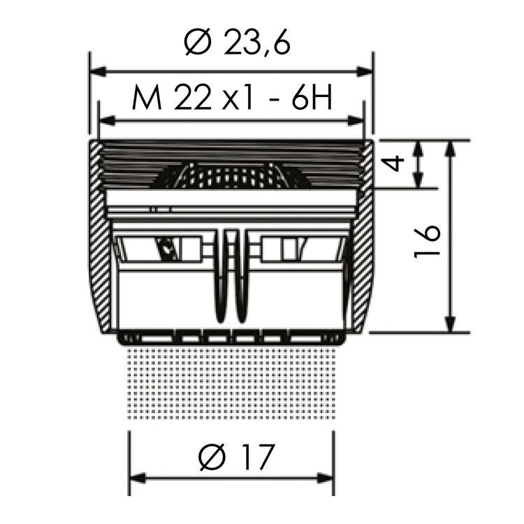 Rysunek techniczny - Perlator, gwint wewnętrzny M22x1, chrom