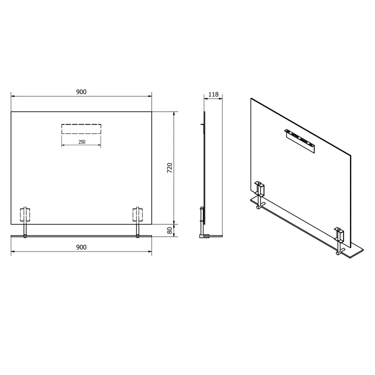 Rysunek techniczny - WEGA lustro z półką 90x80cm