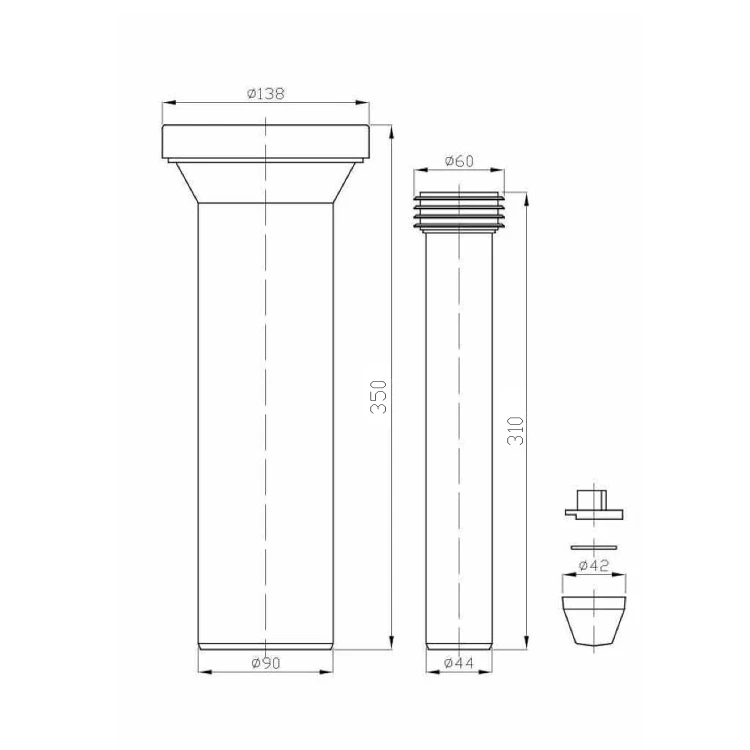 Rysunek techniczny - Zestaw przyłączeniowy do WC -  350mm