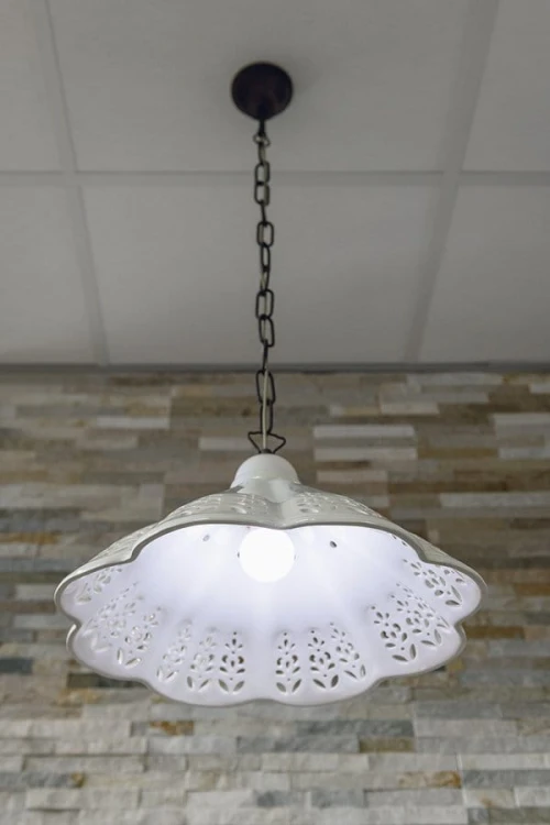 LAMPEDUSA lampa wisząca E27, 60W, 230V, IP21, klosz ceramiczny, 39cm, mosiężny łańcuch #4