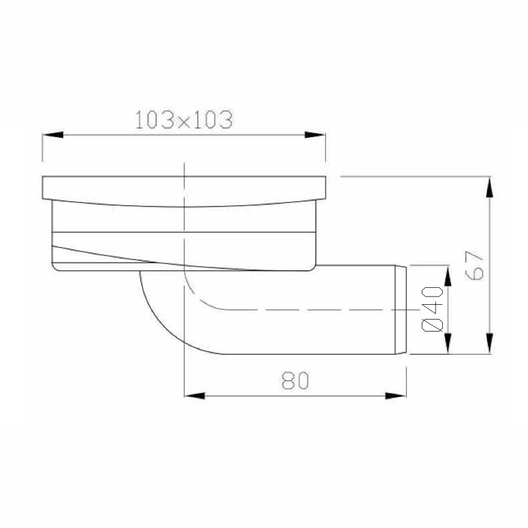 Rysunek techniczny - Kratka ściekowa 103x103 boczna, DN40, stal nierdzewna polerowana