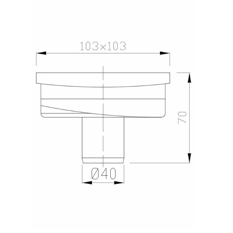 Rysunek techniczny - Kratka ściekowa 103x103 prosta, DN40, stal nierdzewna polerowana