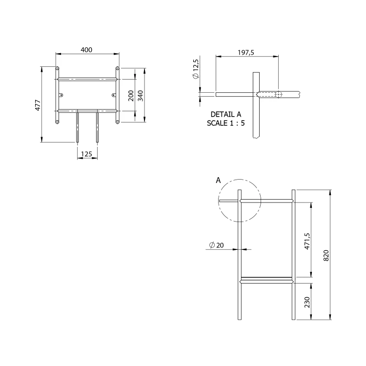 Rysunek techniczny - PUNO konsola pod umywalkę 400x820x360mm, czarny