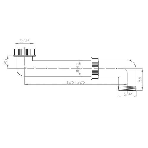 Rysunek techniczny - Przedłużka syfonu zlewozmywaka 6/4", biała