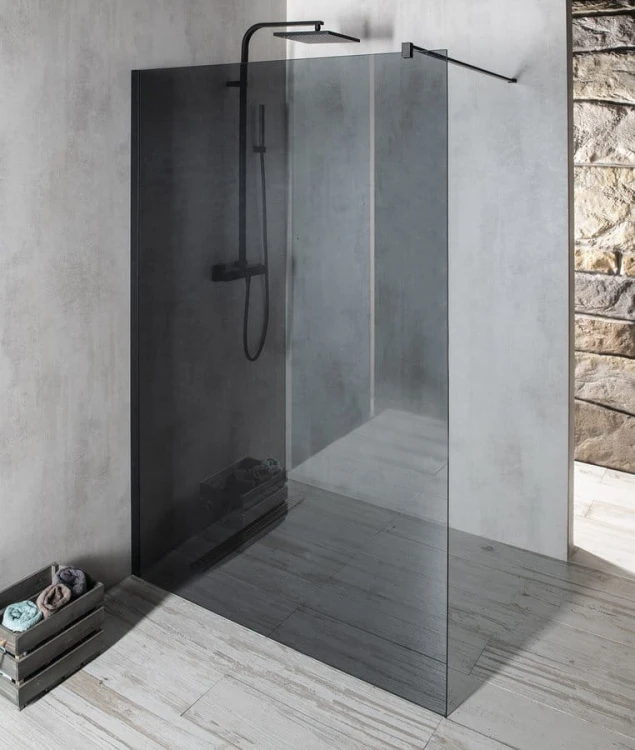 VARIO BLACK jednoczęściowa kabina przysznicowa Walk-In, montaż przy ścianie, szkło dymione, 900 mm