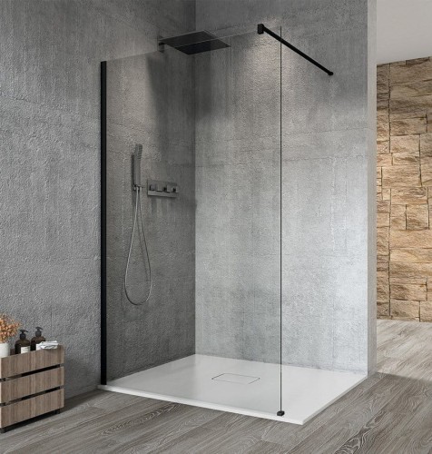 VARIO BLACK jednoczęściowa kabina przysznicowa Walk-In, montaż przy ścianie, szkło czyste, 1000 mm