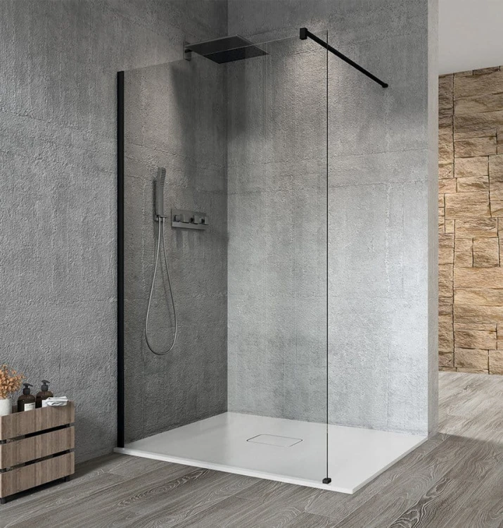 VARIO BLACK jednoczęściowa kabina przysznicowa Walk-In, montaż przy ścianie, szkło czyste, 1000 mm