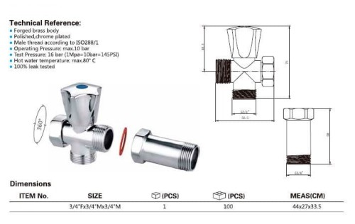 Zawór pralniczy przed baterią ścienną z zaworem zwrotnym 3/4"x3/4”, chrom #2