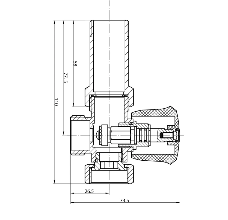 Rysunek techniczny - Zawór pralniczy przed baterią ścienną z zaworem zwrotnym 3/4"x3/4”, chrom