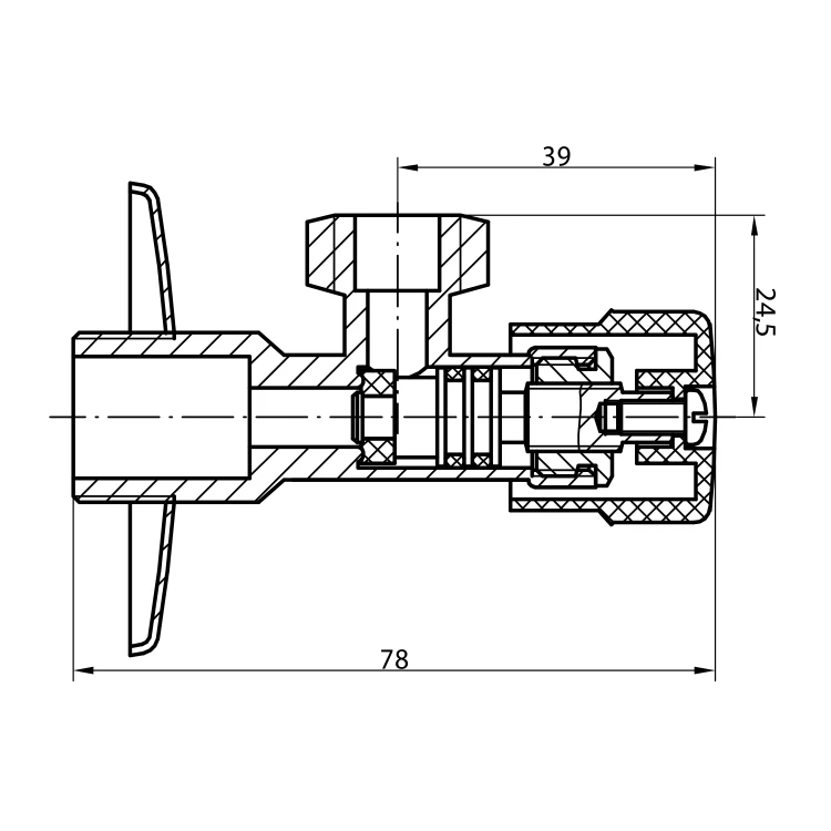 Rysunek techniczny - MULTITURN zawór kątowy 1/2"x3/8”, para, chrom