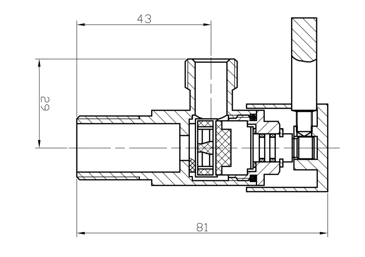 Rysunek techniczny - Kątowy zawór kulowy 1/2"x3/8“, okrągły, chrom