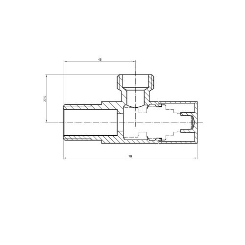 Rysunek techniczny - Kątowy zawór kulowy 1/2"x3/8“, kwadratowy, chrom