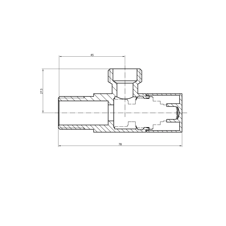 Rysunek techniczny - Kątowy zawór kulowy 1/2"x3/8“, kwadratowy, chrom
