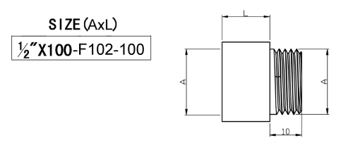 Rysunek techniczny - Przedłużka 1/2"x100mm, mosiądz